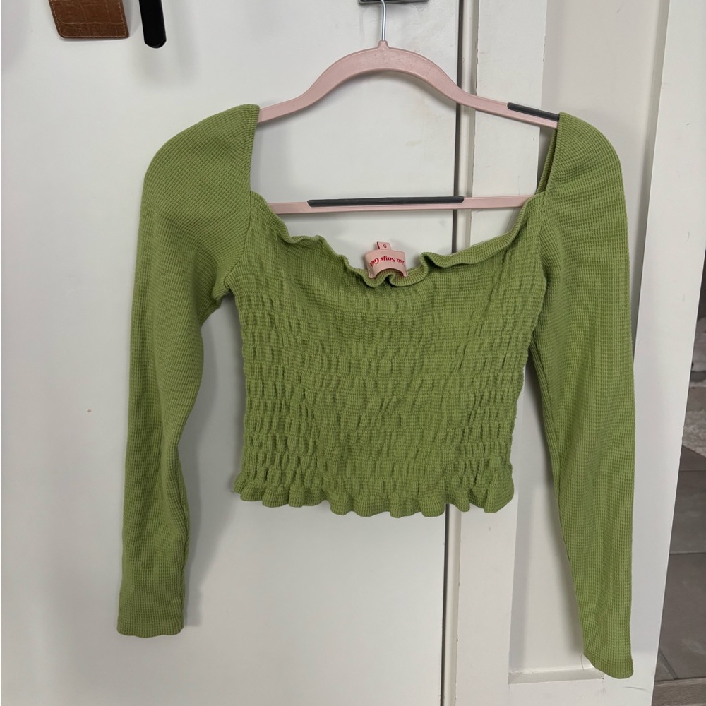 Lisa Says Gah Green Long Sleeve Smocked Top